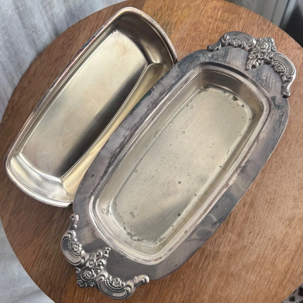 VTG Towle Covered Butter Dish Silverplate Ornate Floral Scroll 2910